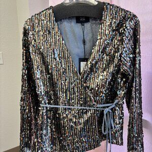 Goldie Sequin Wrap Top – Multicolor Metallic – Long Sleeve – NWT Size M